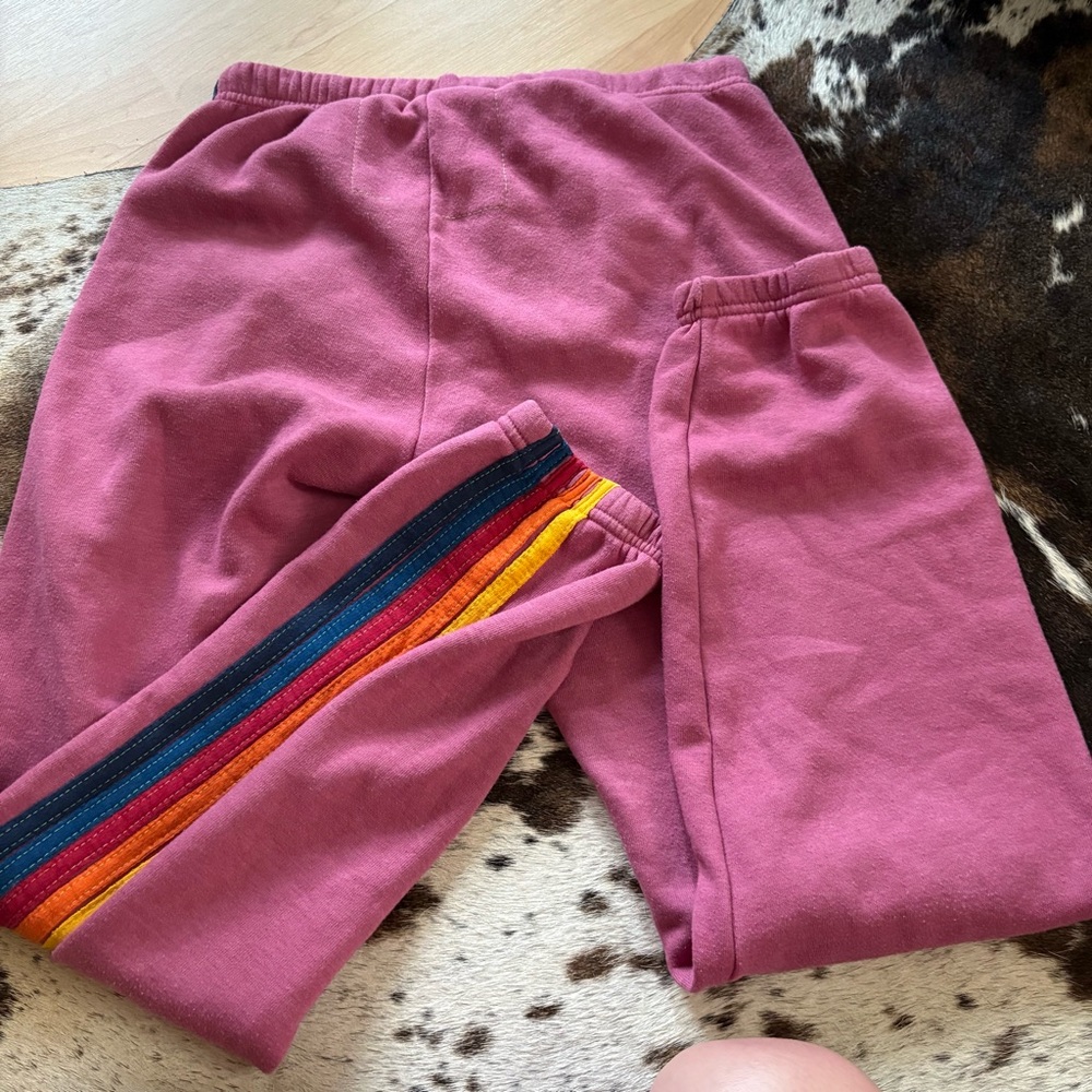 AVIATOR NATION 5 Stripe Sweatpants in a MagentaSize Large - Picture 5 of 9